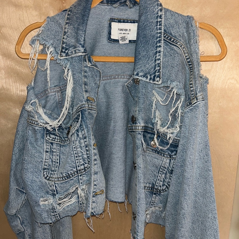 Forever 21 Distressed Denim Jacket Small